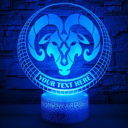 Aries Zodiac Sign Personalized 3D Night Light Lamp, Astrology Fiery Ram Decor Gift Blue