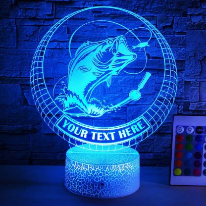 Bass Fishing Personalized 3D Night Light Lamp, Custom Fishing Lovers Decor Gift Blue