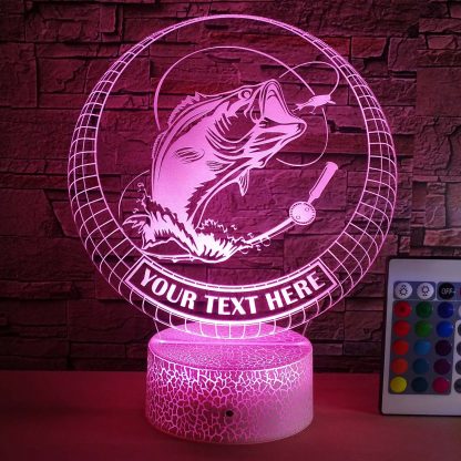 Bass Fishing Personalized 3D Night Light Lamp, Custom Fishing Lovers Decor Gift Pink