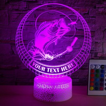 Bass Fishing Personalized 3D Night Light Lamp, Custom Fishing Lovers Decor Gift Purple