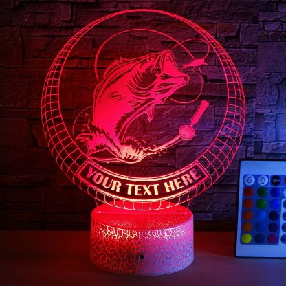 Bass Fishing Personalized 3D Night Light Lamp, Custom Fishing Lovers Decor Gift Red