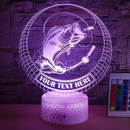 Bass Fishing Personalized 3D Night Light Lamp, Custom Fishing Lovers Decor Gift White