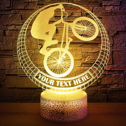 Biker Personalized 3D Night Light Lamp, Custom Trail Bike Enthusiasts Decor Gift Yellow