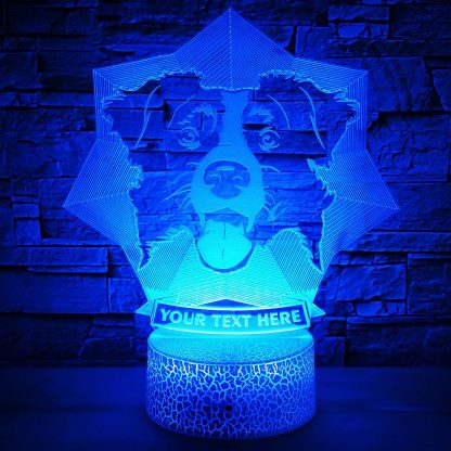 Border Collie Personalized 3D Night Light Lamp, Custom Dog Lovers Desk Decor Gift Blue