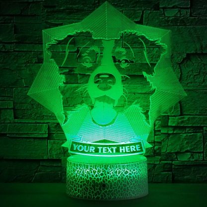 Border Collie Personalized 3D Night Light Lamp, Custom Dog Lovers Desk Decor Gift Green