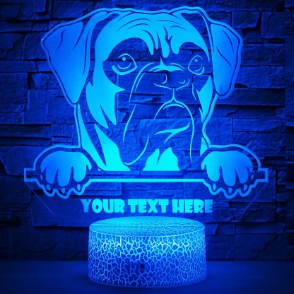 Boxer Personalized 3D Night Light Lamp, Custom Dog Lovers Desk Decor Gift Blue