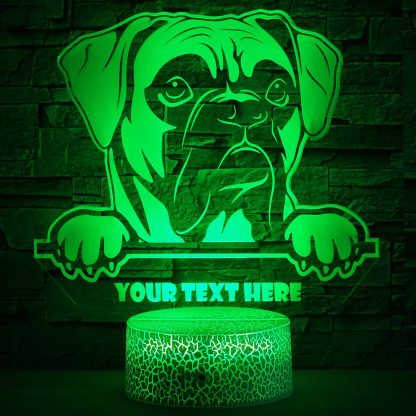 Boxer Personalized 3D Night Light Lamp, Custom Dog Lovers Desk Decor Gift Green
