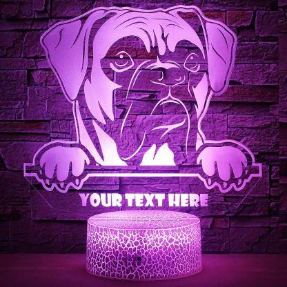 Boxer Personalized 3D Night Light Lamp, Custom Dog Lovers Desk Decor Gift Purple