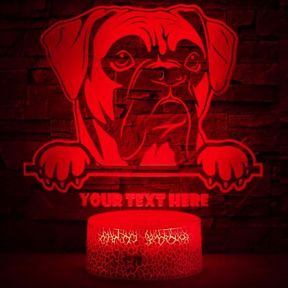 Boxer Personalized 3D Night Light Lamp, Custom Dog Lovers Desk Decor Gift Red