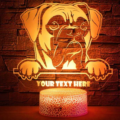 Boxer Personalized 3D Night Light Lamp, Custom Dog Lovers Desk Decor Gift Yellow