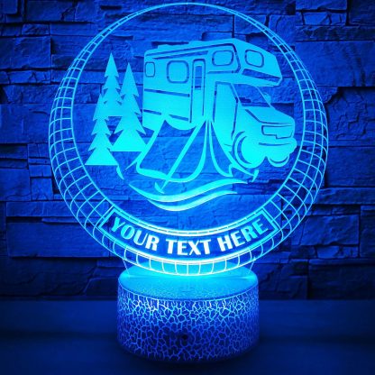 Camper Personalized 3D Night Light Lamp, Custom Camping Enthusiasts Decor Gift Blue