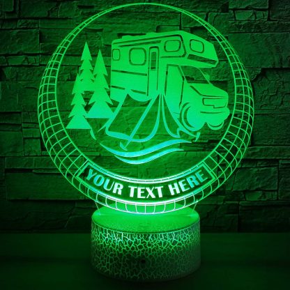 Camper Personalized 3D Night Light Lamp, Custom Camping Enthusiasts Decor Gift Green