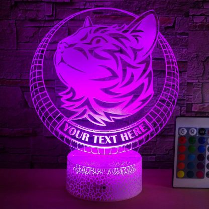Cat Personalized 3D Night Light Lamp, Custom Cat Lovers Decor Gift Purple