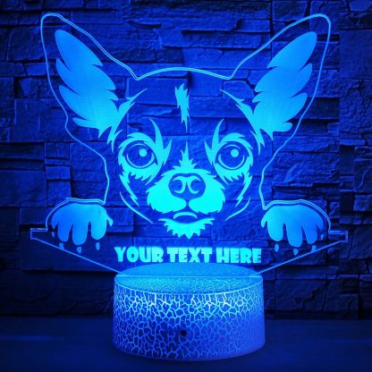 Chihuahua Personalized 3D Night Light Lamp, Custom Cute Dog Lovers Decor Gift Blue