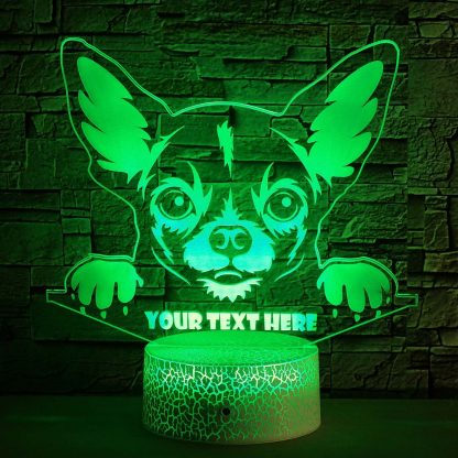 Chihuahua Personalized 3D Night Light Lamp, Custom Cute Dog Lovers Decor Gift Green