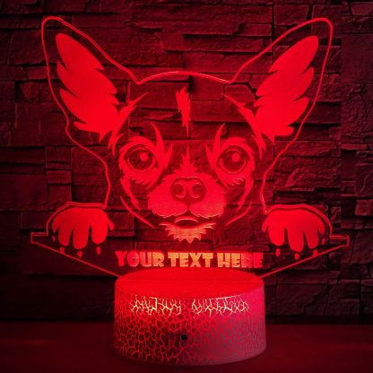 Chihuahua Personalized 3D Night Light Lamp, Custom Cute Dog Lovers Decor Gift Red