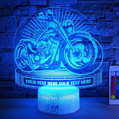 Chopper Personalized 3D Night Light Lamp, Custom Motorcycle Desk Decor Gift Blue
