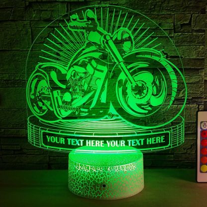 Chopper Personalized 3D Night Light Lamp, Custom Motorcycle Desk Decor Gift Green