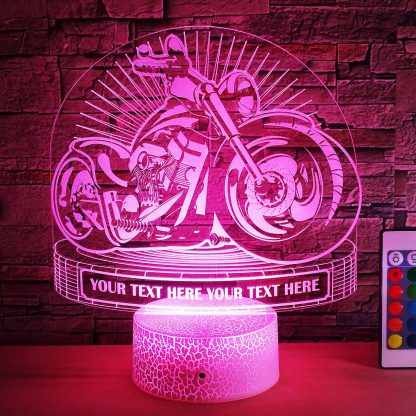 Chopper Personalized 3D Night Light Lamp, Custom Motorcycle Desk Decor Gift Pink