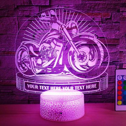 Chopper Personalized 3D Night Light Lamp, Custom Motorcycle Desk Decor Gift Purple