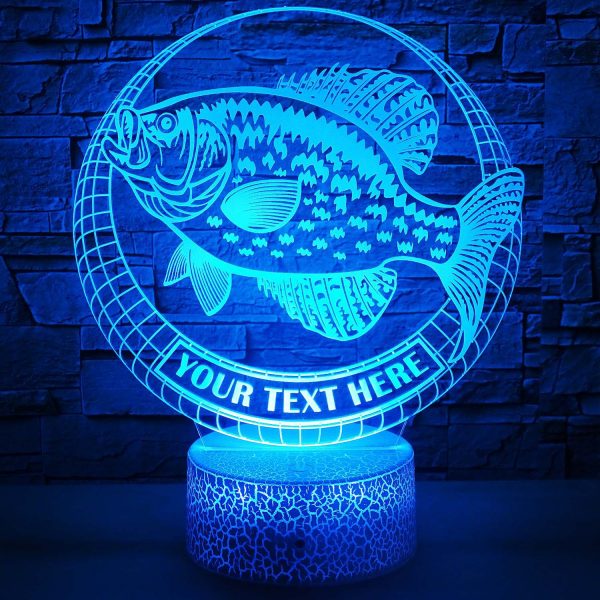 Crappie Fishing Personalized 3D Night Light Lamp, Custom Fishing Lovers Desk Decor Gift Blue