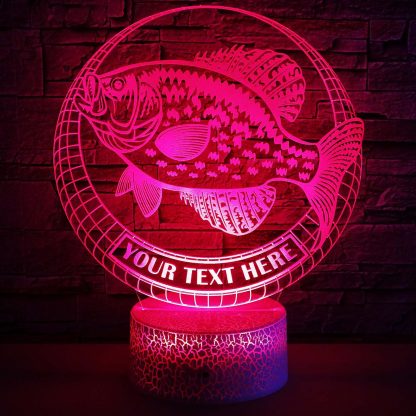 Crappie Fishing Personalized 3D Night Light Lamp, Custom Fishing Lovers Desk Decor Gift Red