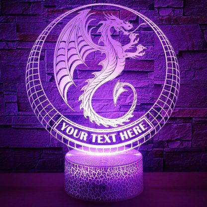 Dragon Personalized 3D Night Light Lamp, Custom Chinese Drake Desk Decor Gift Purple