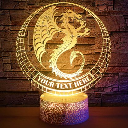 Dragon Personalized 3D Night Light Lamp, Custom Chinese Drake Desk Decor Gift Yellow