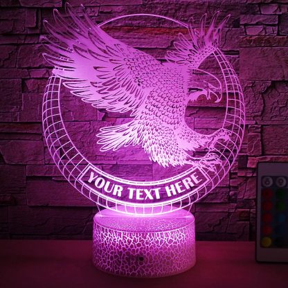 Eagle Personalized 3D Night Light Lamp, Custom Eagle Hawk Falcon Desk Decor Gift Purple