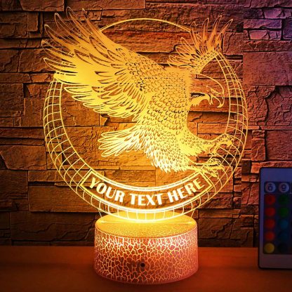 Eagle Personalized 3D Night Light Lamp, Custom Eagle Hawk Falcon Desk Decor Gift Yellow