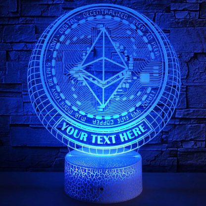 Ethereum Personalized Crypto 3D Night Light Lamp, Custom Cryptocurrency Decor Gift Blue