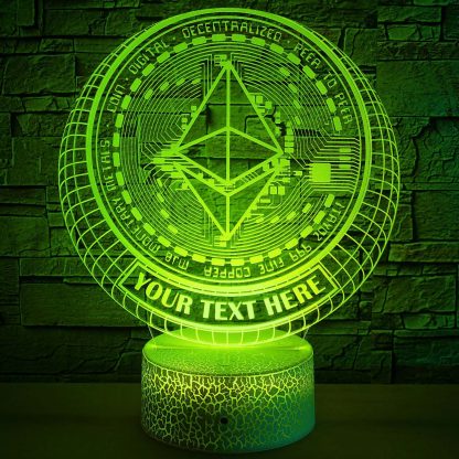 Ethereum Personalized Crypto 3D Night Light Lamp, Custom Cryptocurrency Decor Gift Green
