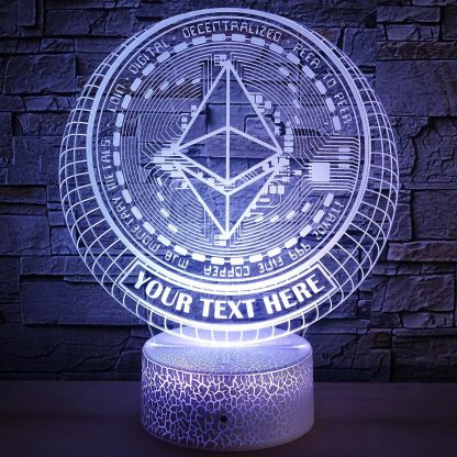 Ethereum Personalized Crypto 3D Night Light Lamp, Custom Cryptocurrency Decor Gift Light Blue