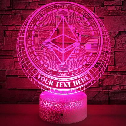 Ethereum Personalized Crypto 3D Night Light Lamp, Custom Cryptocurrency Decor Gift Purple