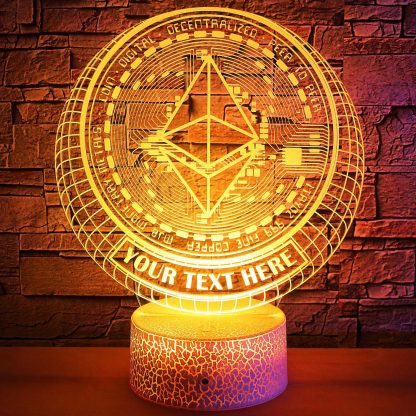 Ethereum Personalized Crypto 3D Night Light Lamp, Custom Cryptocurrency Decor Gift Yellow