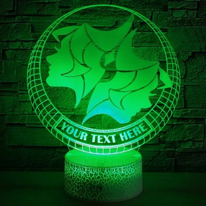 Gemini Zodiac Sign Personalized 3D Night Light Lamp, Custom Astrology Twins Decor Gift Green