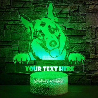 German Shepherd Personalized 3D Night Light Lamp, Custom Dog Lovers Decor Gift Green