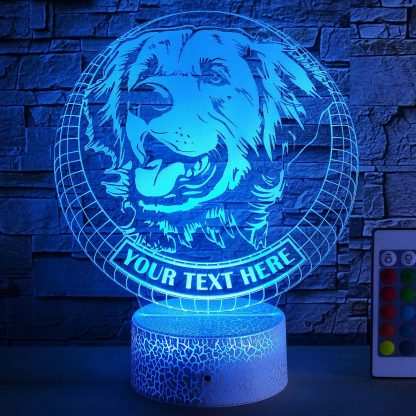 Golden Retriever Personalized 3D Night Light Lamp, Custom Dog Lovers Decor Gift Blue