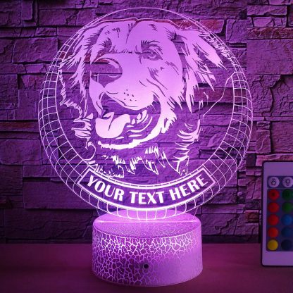Golden Retriever Personalized 3D Night Light Lamp, Custom Dog Lovers Decor Gift Pink