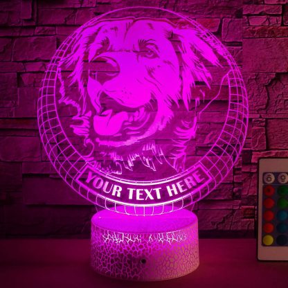 Golden Retriever Personalized 3D Night Light Lamp, Custom Dog Lovers Decor Gift Purple