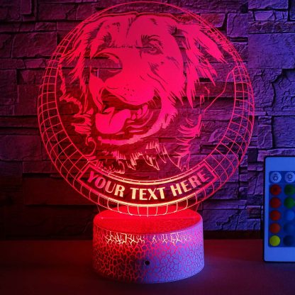 Golden Retriever Personalized 3D Night Light Lamp, Custom Dog Lovers Decor Gift Red