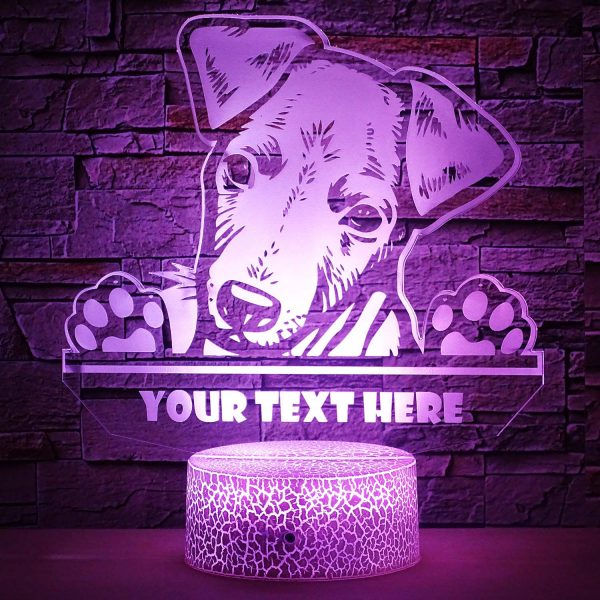 Greyhound Puppy Personalized 3D Night Light Lamp, Custom Dog Lovers Desk Decor Gift Pink