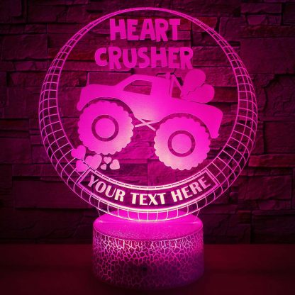 Heart Crusher Truck Personalized 3D Night Light Lamp, Custom Valentine's Day Decor Gift Purple