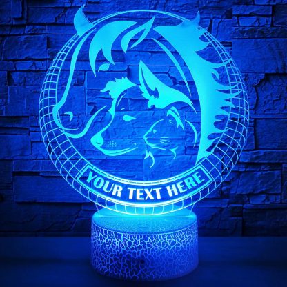 Horse Dog Cat Farm Personalized 3D Night Light Lamp, Custom Animal Lovers Decor Gift Blue