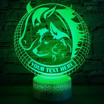 Horse Dog Cat Farm Personalized 3D Night Light Lamp, Custom Animal Lovers Decor Gift Green