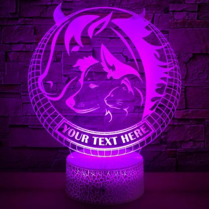 Horse Dog Cat Farm Personalized 3D Night Light Lamp, Custom Animal Lovers Decor Gift Purple