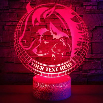 Horse Dog Cat Farm Personalized 3D Night Light Lamp, Custom Animal Lovers Decor Gift Red