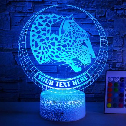 Leopard Personalized 3D Night Light Lamp, Custom Cheetah Desk Decor Gift Blue