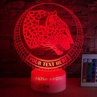 Leopard Personalized 3D Night Light Lamp, Custom Cheetah Desk Decor Gift Red