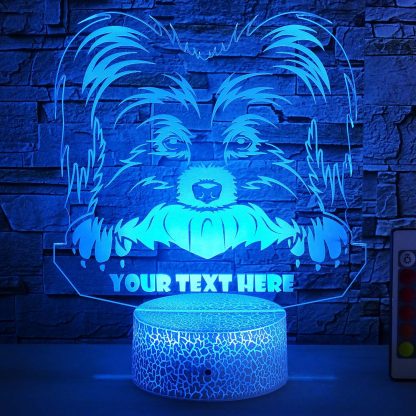 Papillon Personalized 3D Night Light Lamp, Custom Dog Lovers Decor Gift Blue